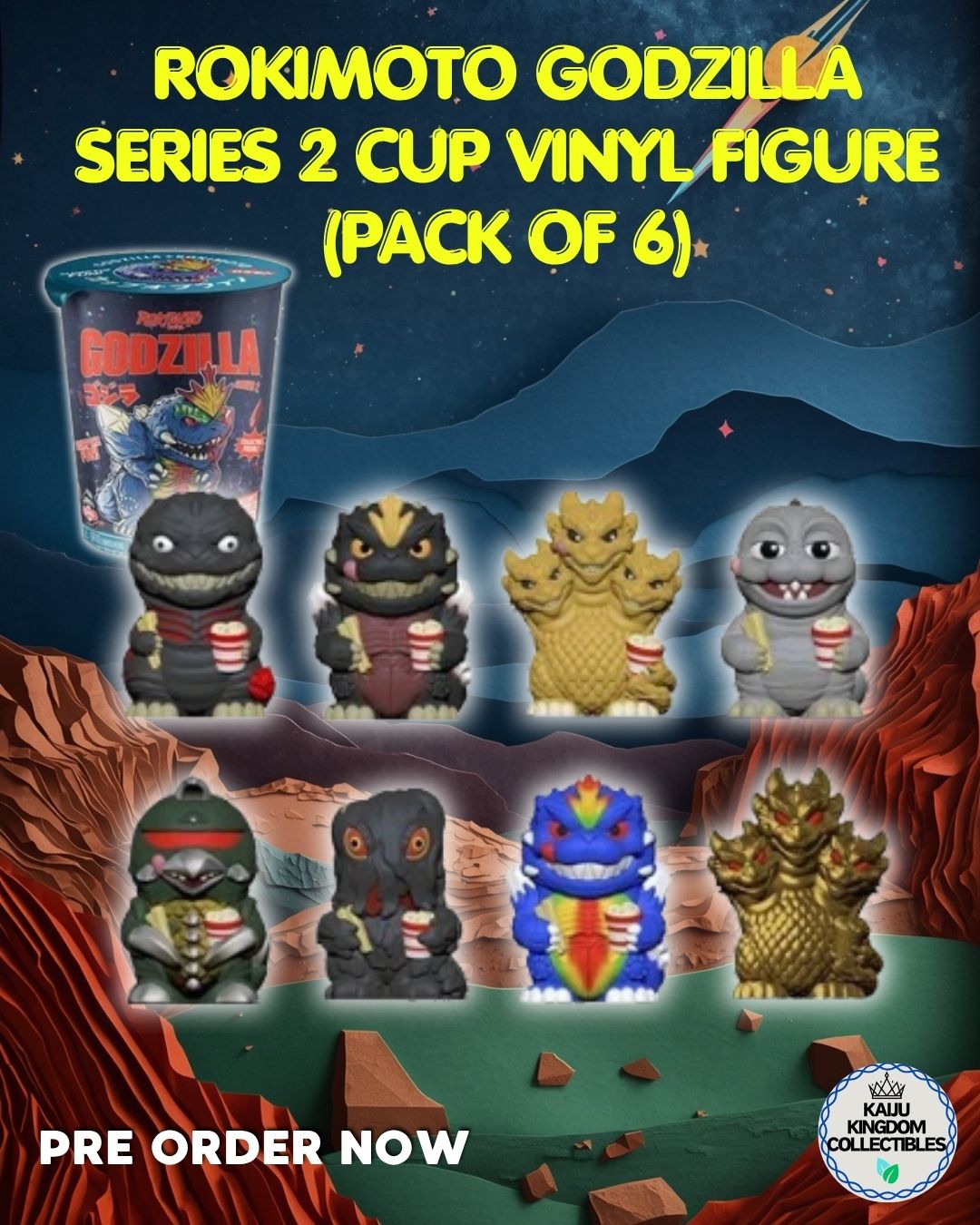 Discover the Rokimoto Godzilla Series 2 Cup Vinyl Figure (Pack of 6)