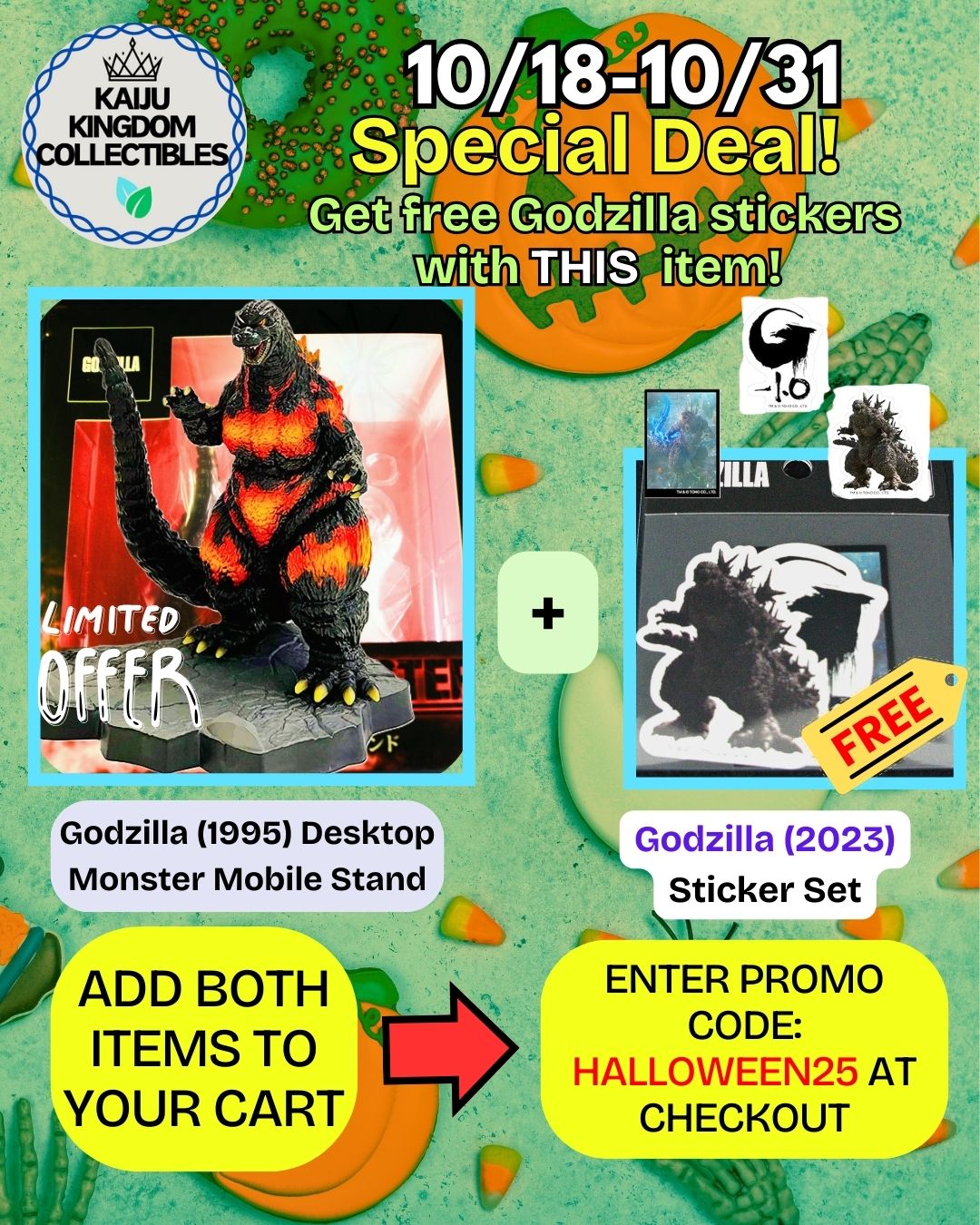 Special deal for collectors—don’t miss out on bonus Godzilla stickers!