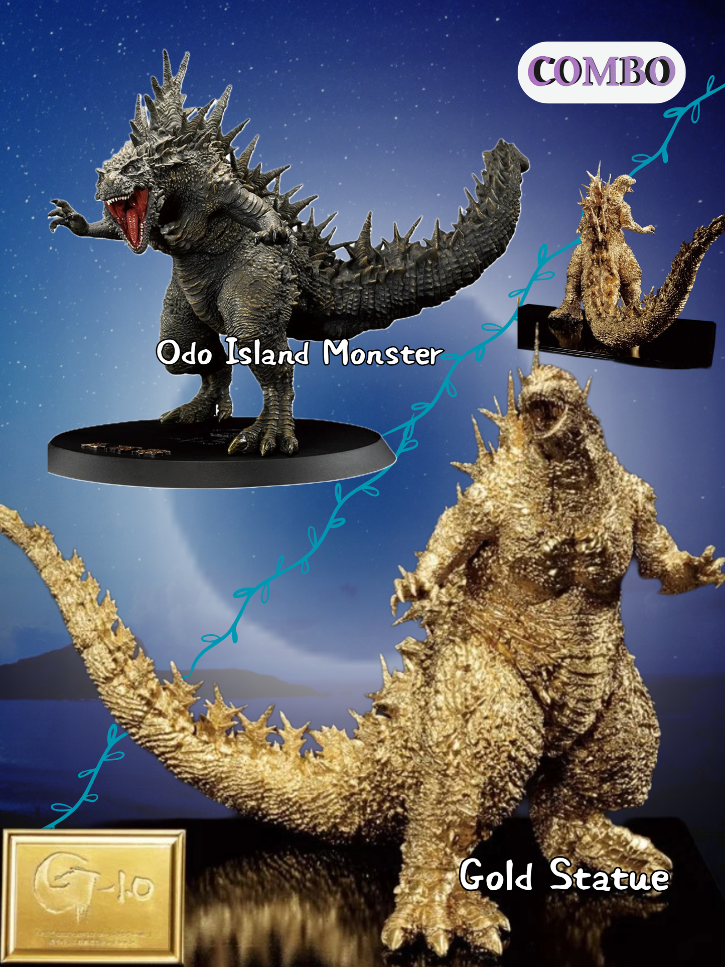 Godzilla Minus One Combo- Gold Statue & Odo Island Monster